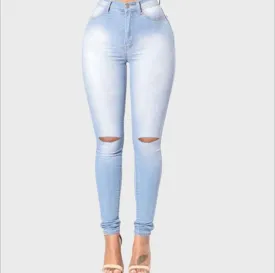 Lanfubeisi nba outfit for women EBay Women's Slimming High Elastic Ripped Jeans Pencil Pants