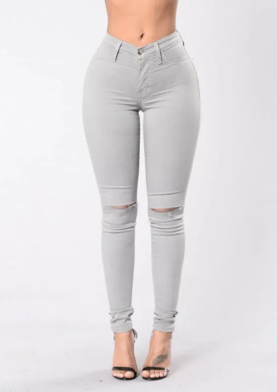 Lanfubeisi nba outfit for women EBay Women's Slimming High Elastic Ripped Jeans Pencil Pants