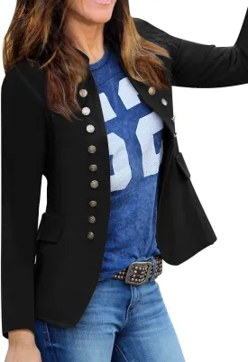 luvamia Women's Open Front Long Sleeves Work Blazer Casual Buttons Jacket Suit