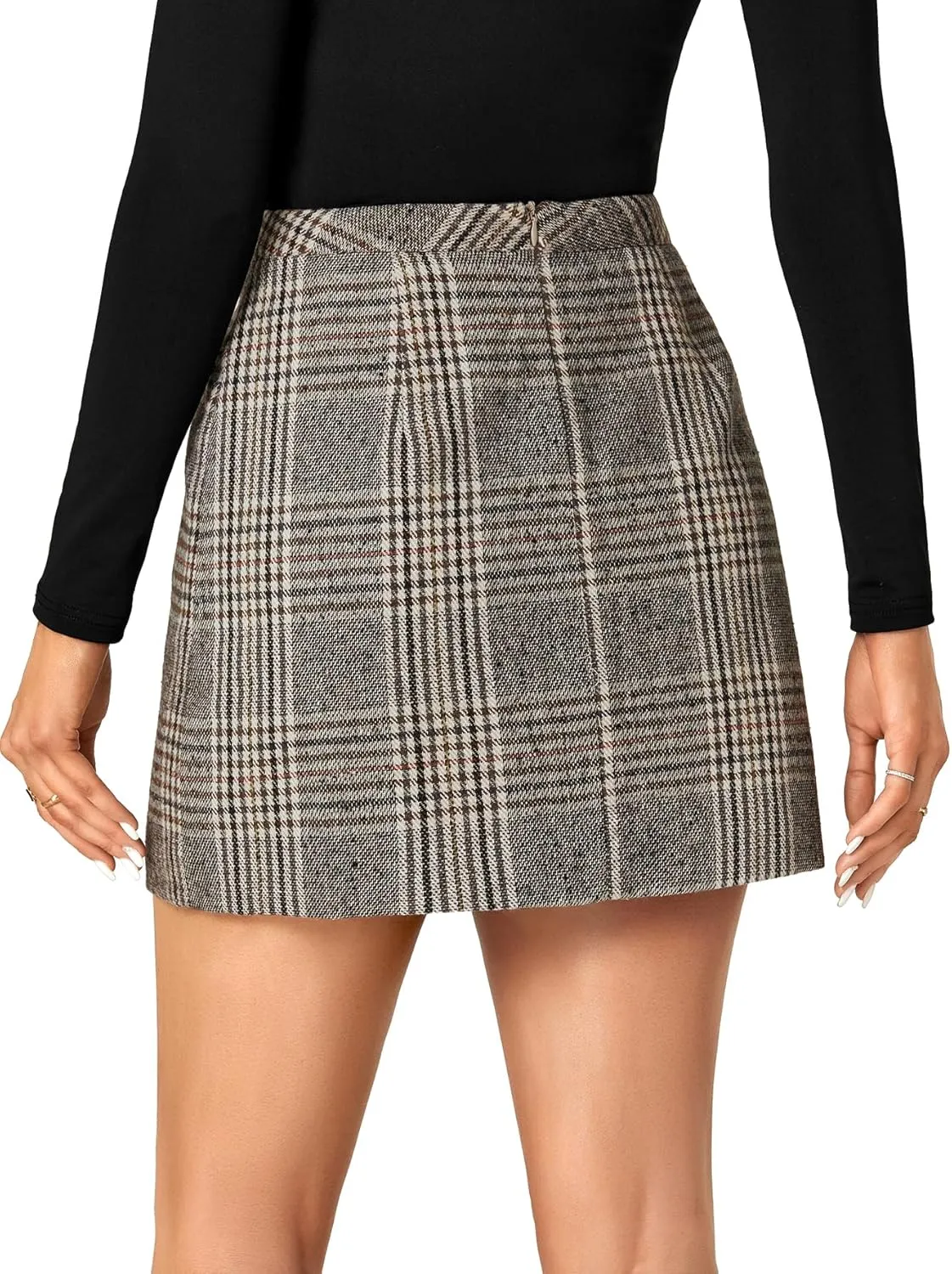 LYANER Women's Fall Winter Plaid Mini Skirt High Waist Button Zipper Bodycon Pencil Short Skirts with Pockets