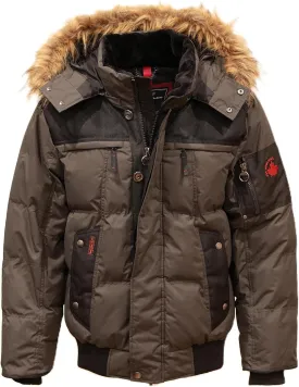 Milano Mens Bomber Jacket Waterproof Puffer Coat with Removable Hood and Faux Fur Trim