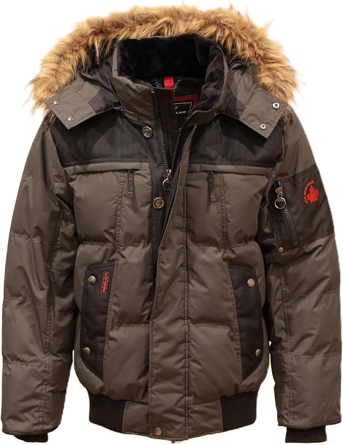 Milano Mens Bomber Jacket Waterproof Puffer Coat with Removable Hood and Faux Fur Trim