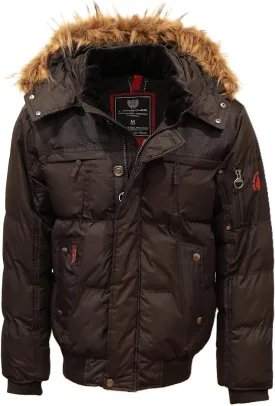 Milano Mens Bomber Jacket Waterproof Puffer Coat with Removable Hood and Faux Fur Trim