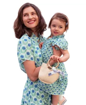 Mini O&i Ella Dress White And Green Azalea