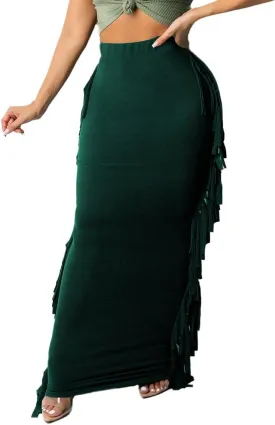 Nimsruc Women's Elastic Waist Slim Sexy Bodycon Skirts Party Club Night Out Long Pencil Maxi Skirt with Side Tassels