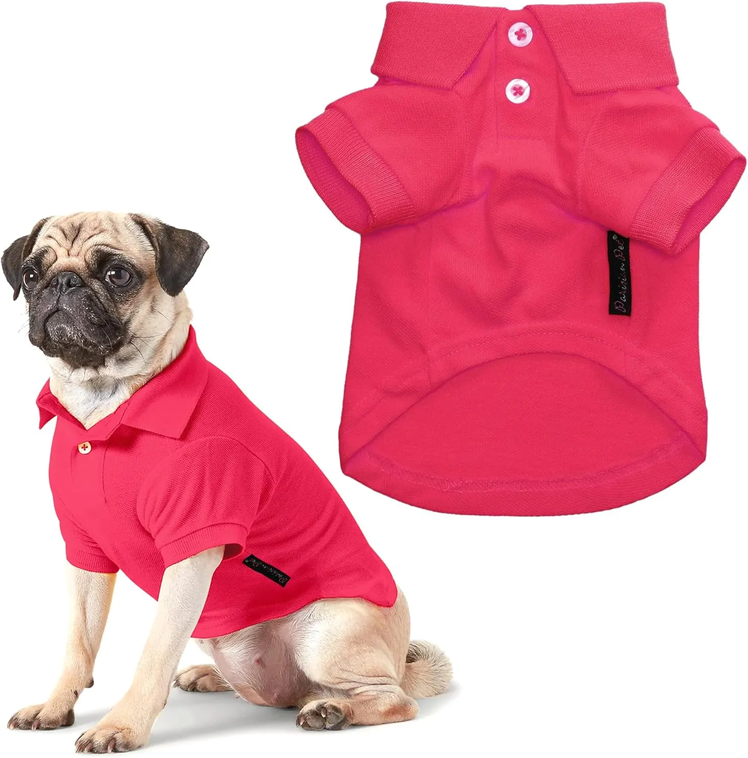 Parisian Pet Polo Shirts - Breathable Cotton Shirt for Dogs - Solid Color Summer Pullover Clothes - Button Up Collar, Pink for Large Dogs