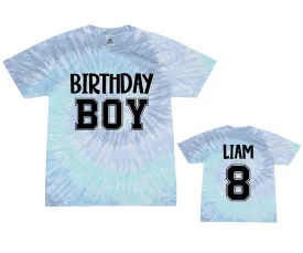 Personalized Birthday Boy Tie Dye T-Shirt - Customizable Name and Age on Back - Toddler, Youth, and Adult Sizes Tie-Dye Tee Shirt, Lagoon or Blue Jerry (Youth Small (6-8), Lagoon)