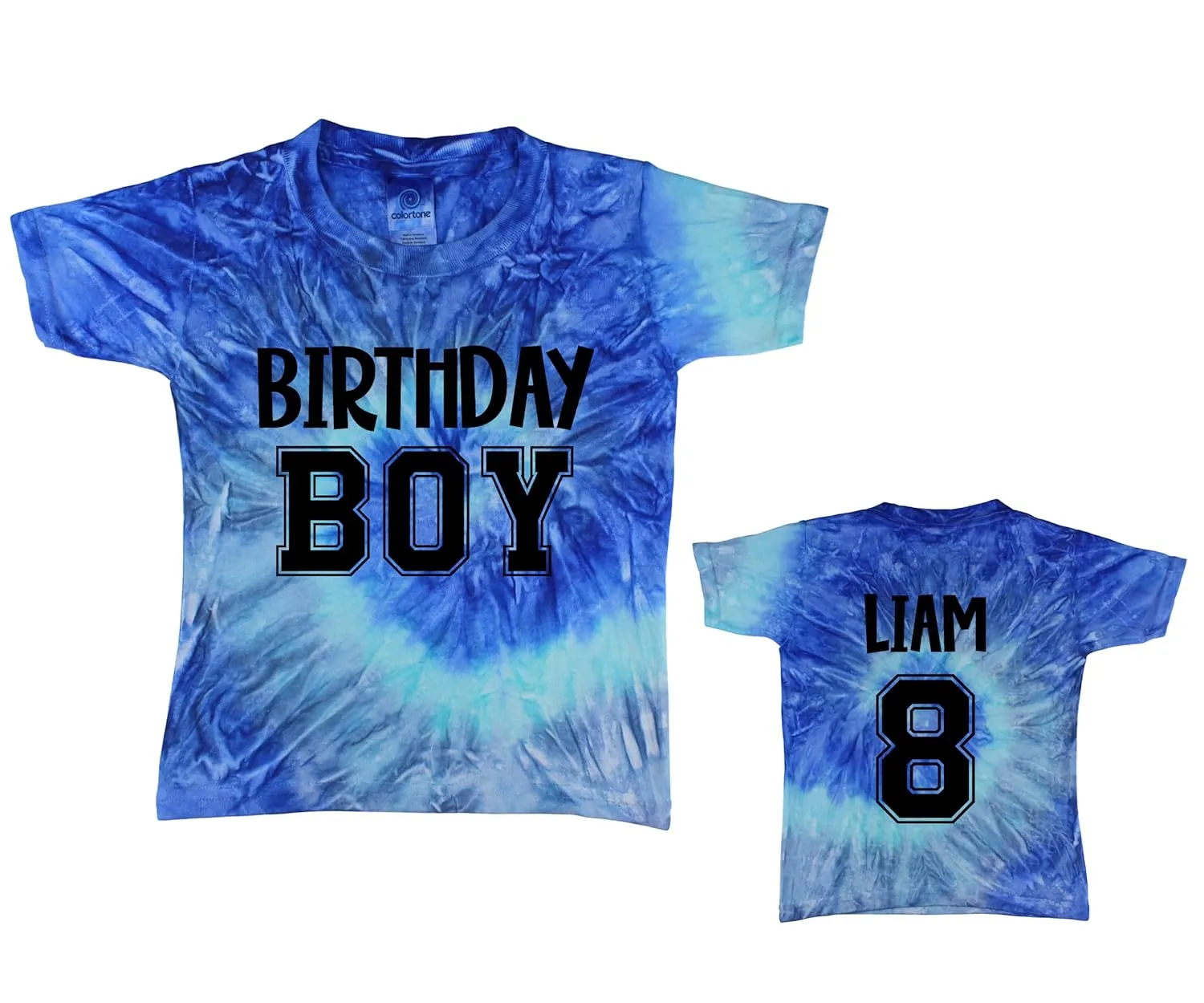 Personalized Birthday Boy Tie Dye T-Shirt - Customizable Name and Age on Back - Toddler, Youth, and Adult Sizes Tie-Dye Tee Shirt, Lagoon or Blue Jerry (Youth Small (6-8), Lagoon)