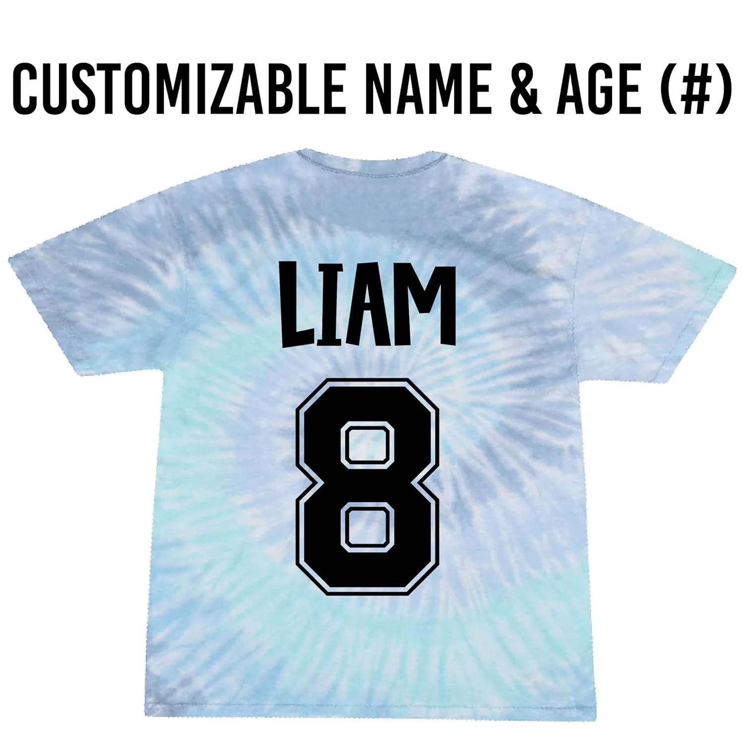 Personalized Birthday Boy Tie Dye T-Shirt - Customizable Name and Age on Back - Toddler, Youth, and Adult Sizes Tie-Dye Tee Shirt, Lagoon or Blue Jerry (Youth Small (6-8), Lagoon)