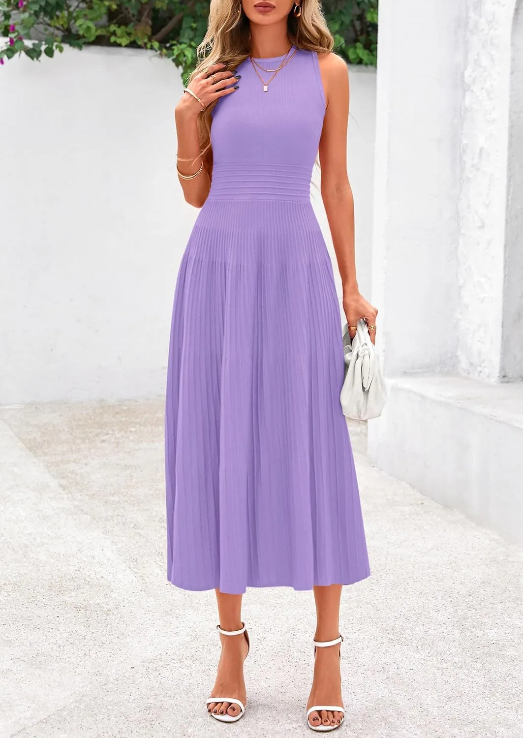 PRETTYGARDEN Spring Casual Dresses for Women 2025 Summer Business Work Midi Sleeveless A Line Pleated Cocktail Dress