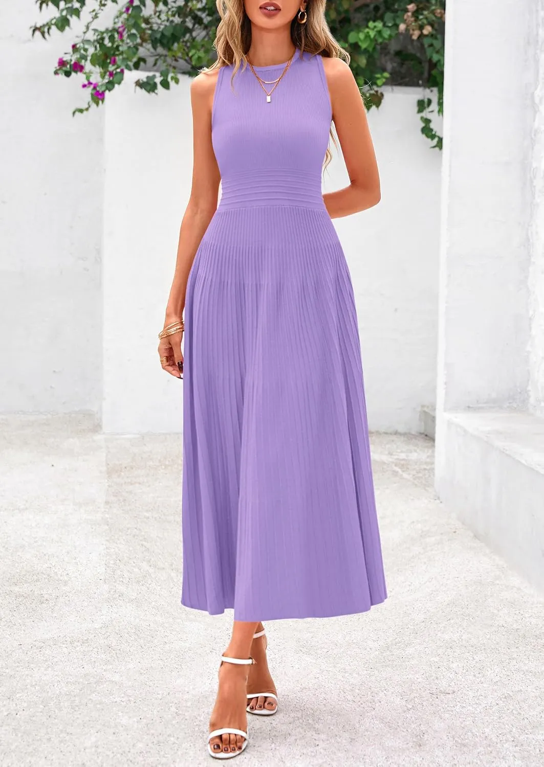 PRETTYGARDEN Spring Casual Dresses for Women 2025 Summer Business Work Midi Sleeveless A Line Pleated Cocktail Dress