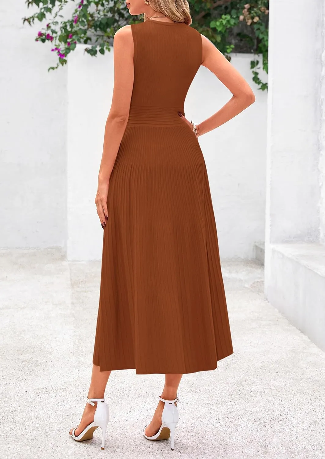 PRETTYGARDEN Spring Casual Dresses for Women 2025 Summer Business Work Midi Sleeveless A Line Pleated Cocktail Dress