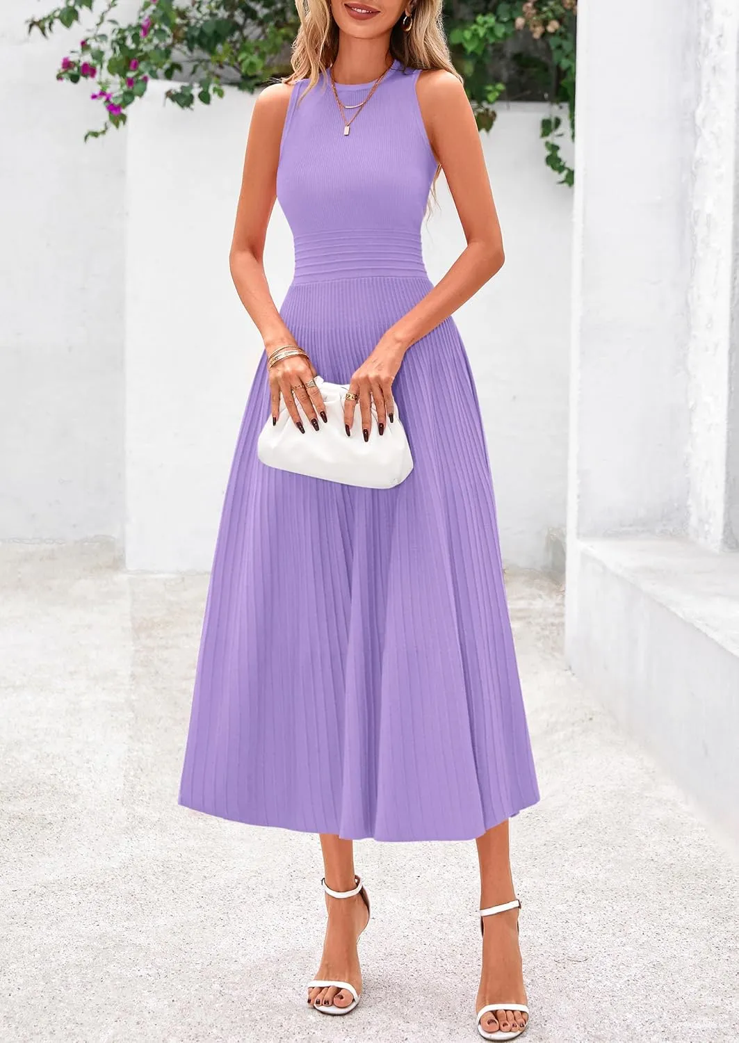 PRETTYGARDEN Spring Casual Dresses for Women 2025 Summer Business Work Midi Sleeveless A Line Pleated Cocktail Dress