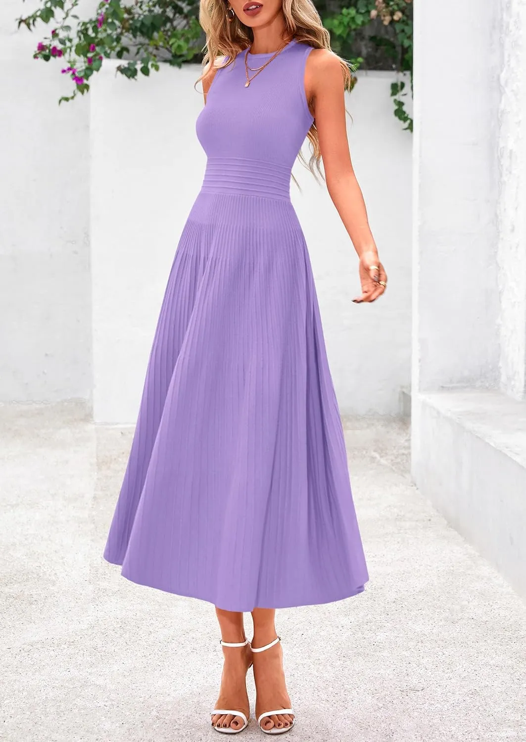 PRETTYGARDEN Spring Casual Dresses for Women 2025 Summer Business Work Midi Sleeveless A Line Pleated Cocktail Dress