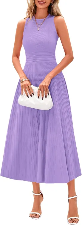 PRETTYGARDEN Spring Casual Dresses for Women 2025 Summer Business Work Midi Sleeveless A Line Pleated Cocktail Dress