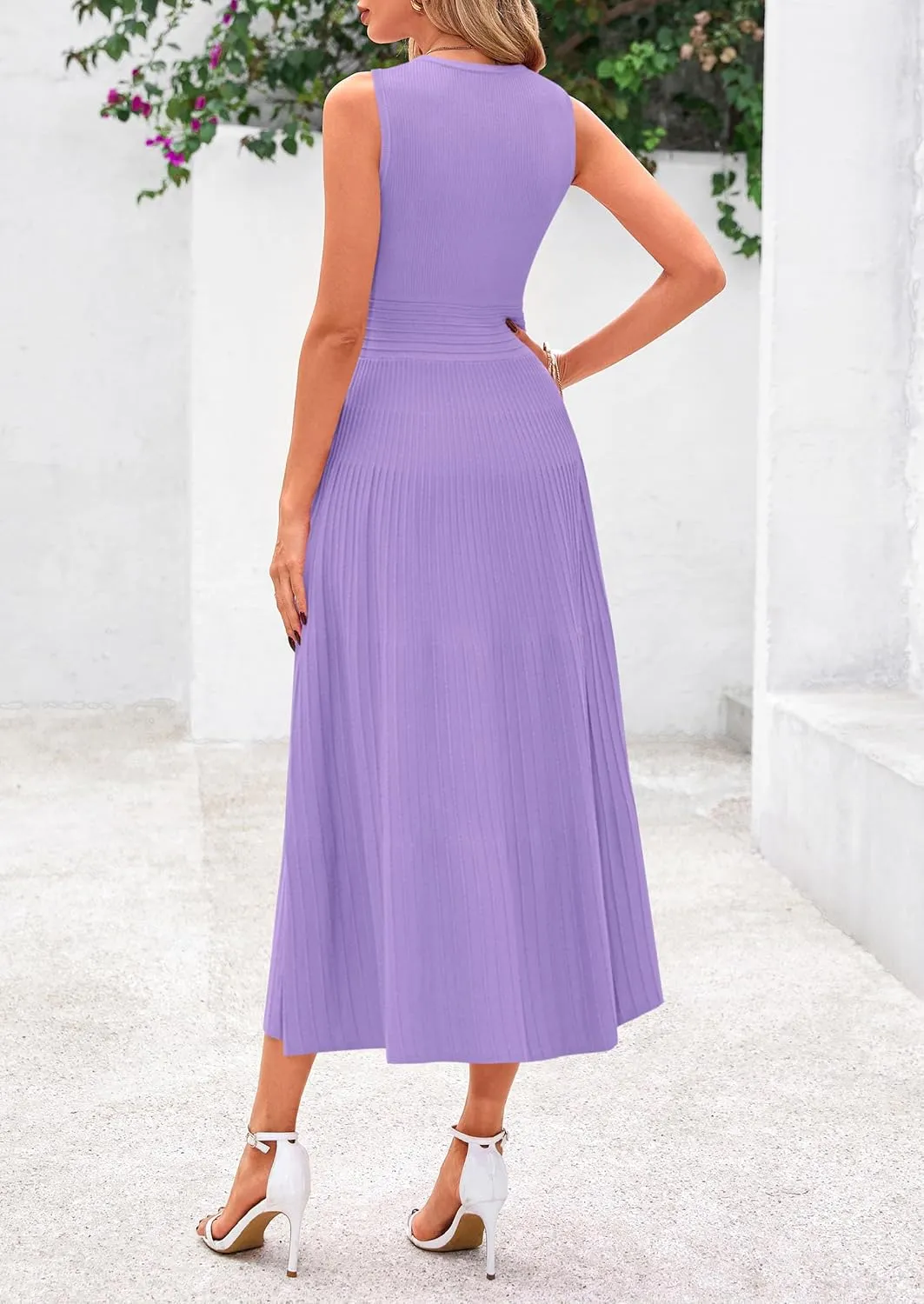 PRETTYGARDEN Spring Casual Dresses for Women 2025 Summer Business Work Midi Sleeveless A Line Pleated Cocktail Dress