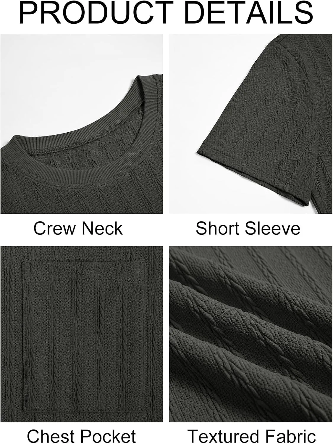 Runcati Mens Short Sleeve T-Shirts Casual Knit Texture Crewneck Pocket Tee Tops Loose Fit Summer Shirt