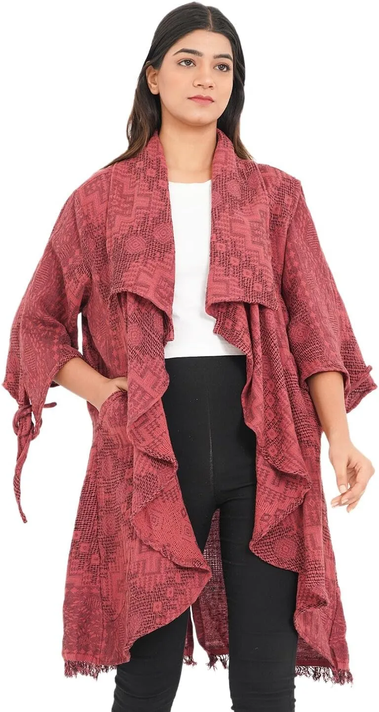 Shop LC Passage 100% Cotton Double Layer Jacquard Waterfall Front Cardigan with Tassels