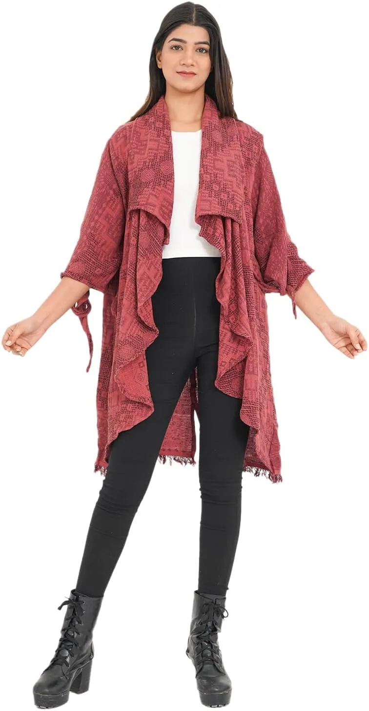 Shop LC Passage 100% Cotton Double Layer Jacquard Waterfall Front Cardigan with Tassels