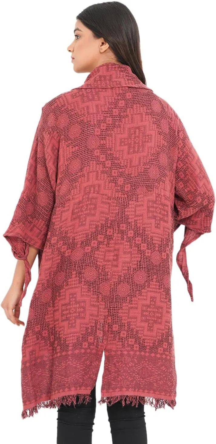 Shop LC Passage 100% Cotton Double Layer Jacquard Waterfall Front Cardigan with Tassels