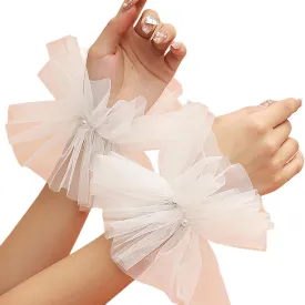 Short Lace Fingerless Gloves with White Pearls Bridal Wedding Hallowmas Costume Accessory Tulle Fingerless Wrist Cuffs Gloves Crystal for Women Party Accessories