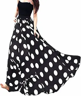 Sinono Women's Chiffon Stripe Maxi Skirt High Waist Mopping Floor Skirts