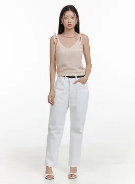 Solid Cotton Straight Pants OL411