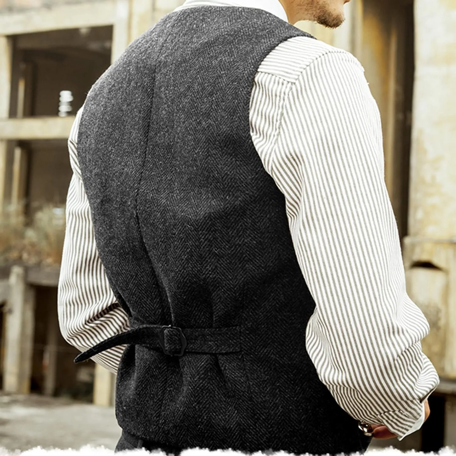 Vest for Men Formal Dress Business Casual Herringbone Tweed Vest Jacket for Men Waistcoat