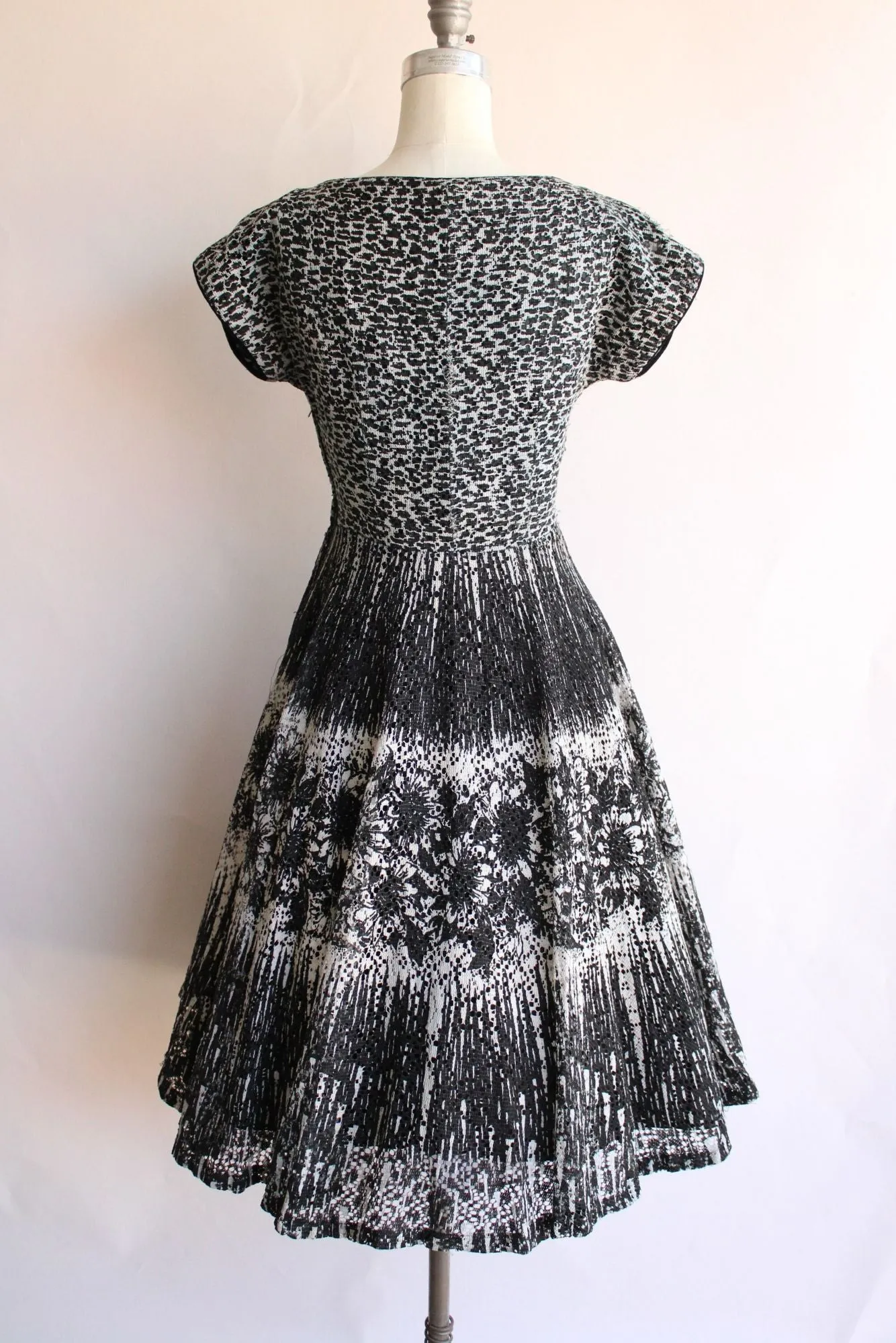 Vintage 1950s Black and White Open Lace Dress