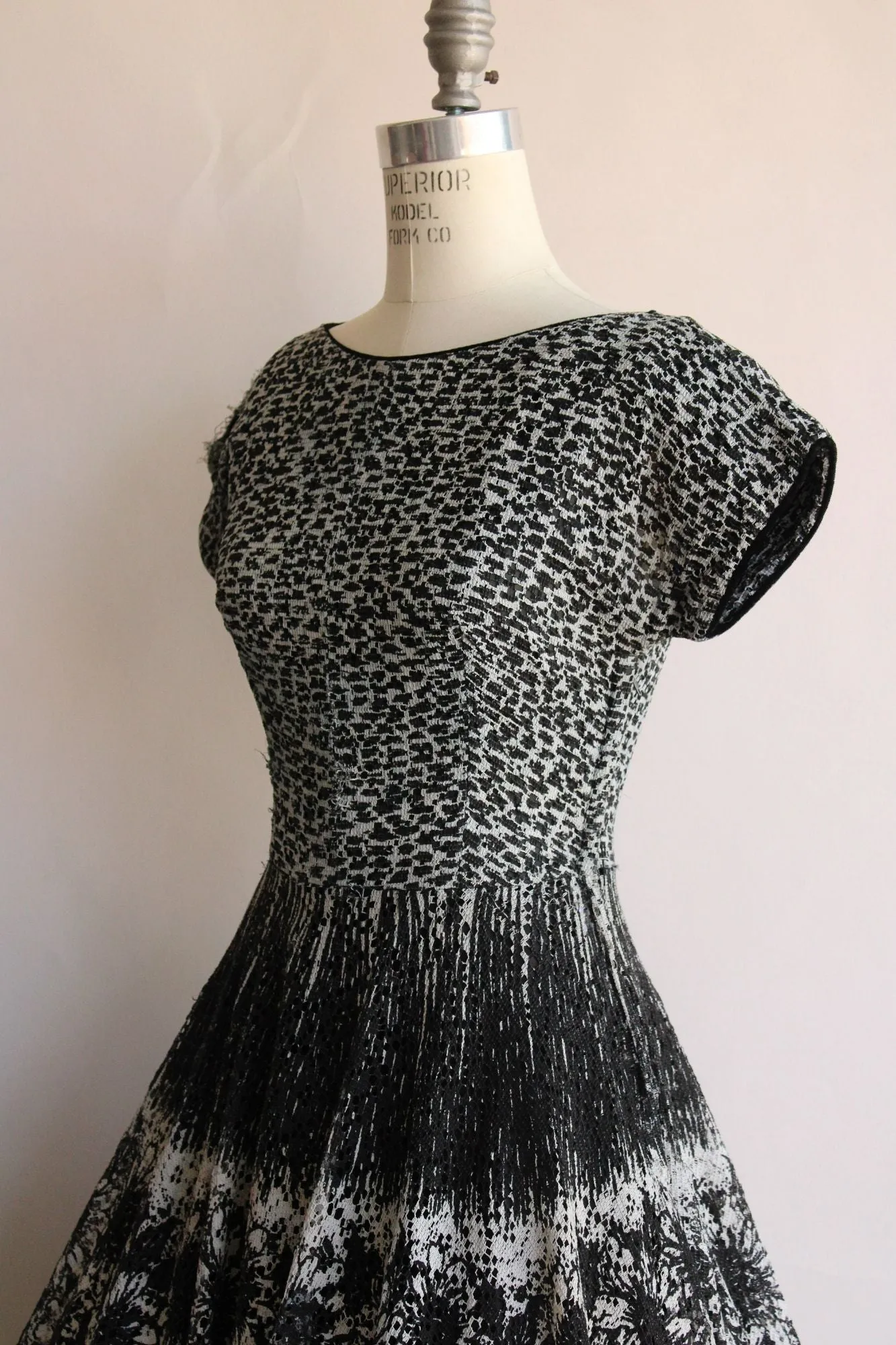 Vintage 1950s Black and White Open Lace Dress