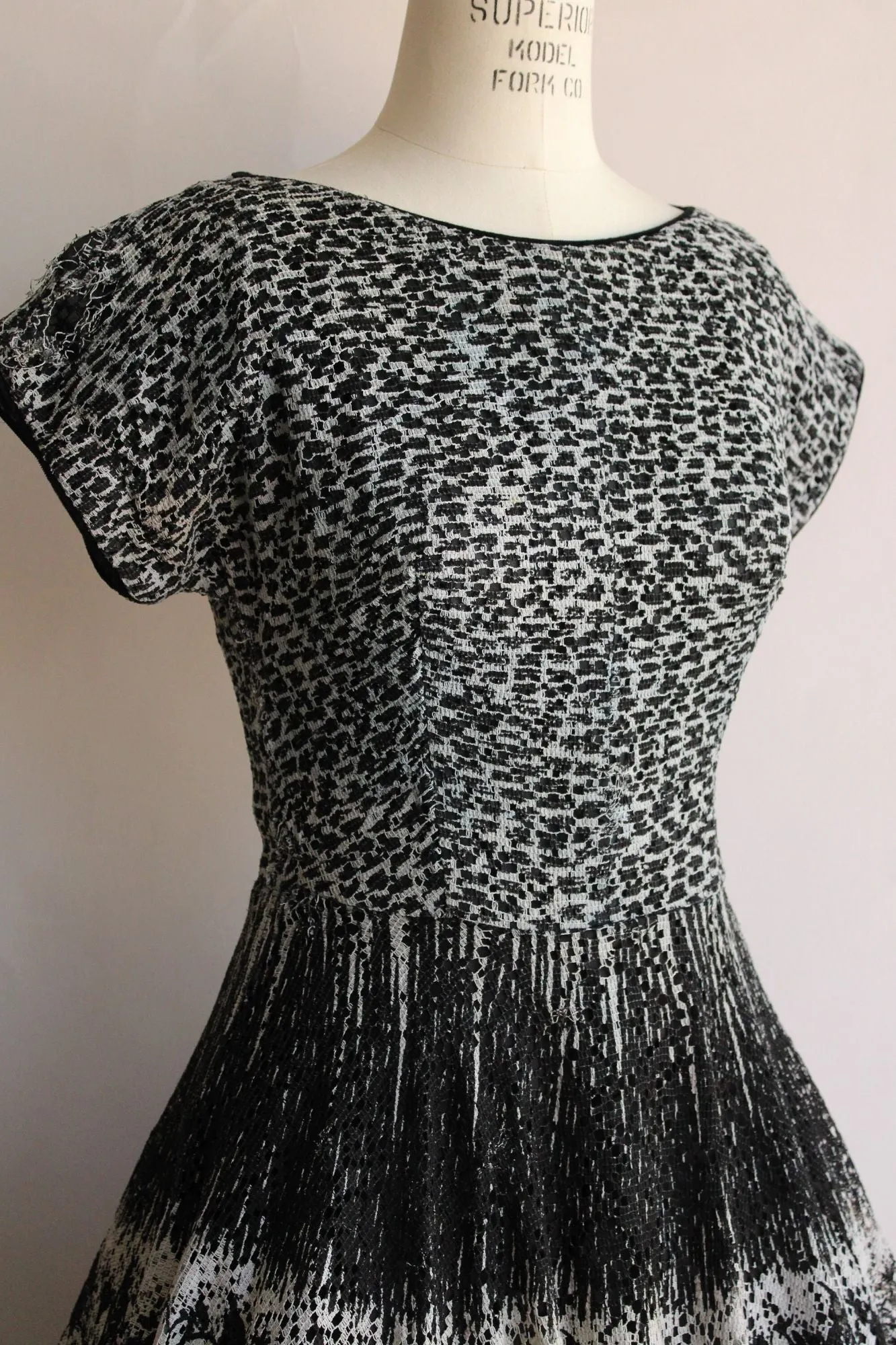 Vintage 1950s Black and White Open Lace Dress