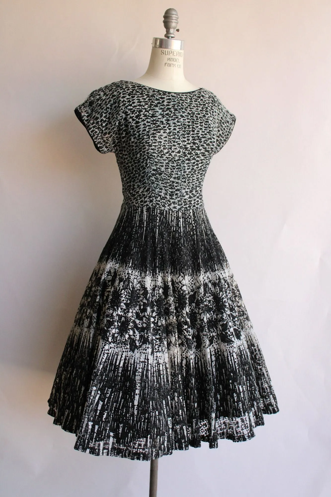 Vintage 1950s Black and White Open Lace Dress