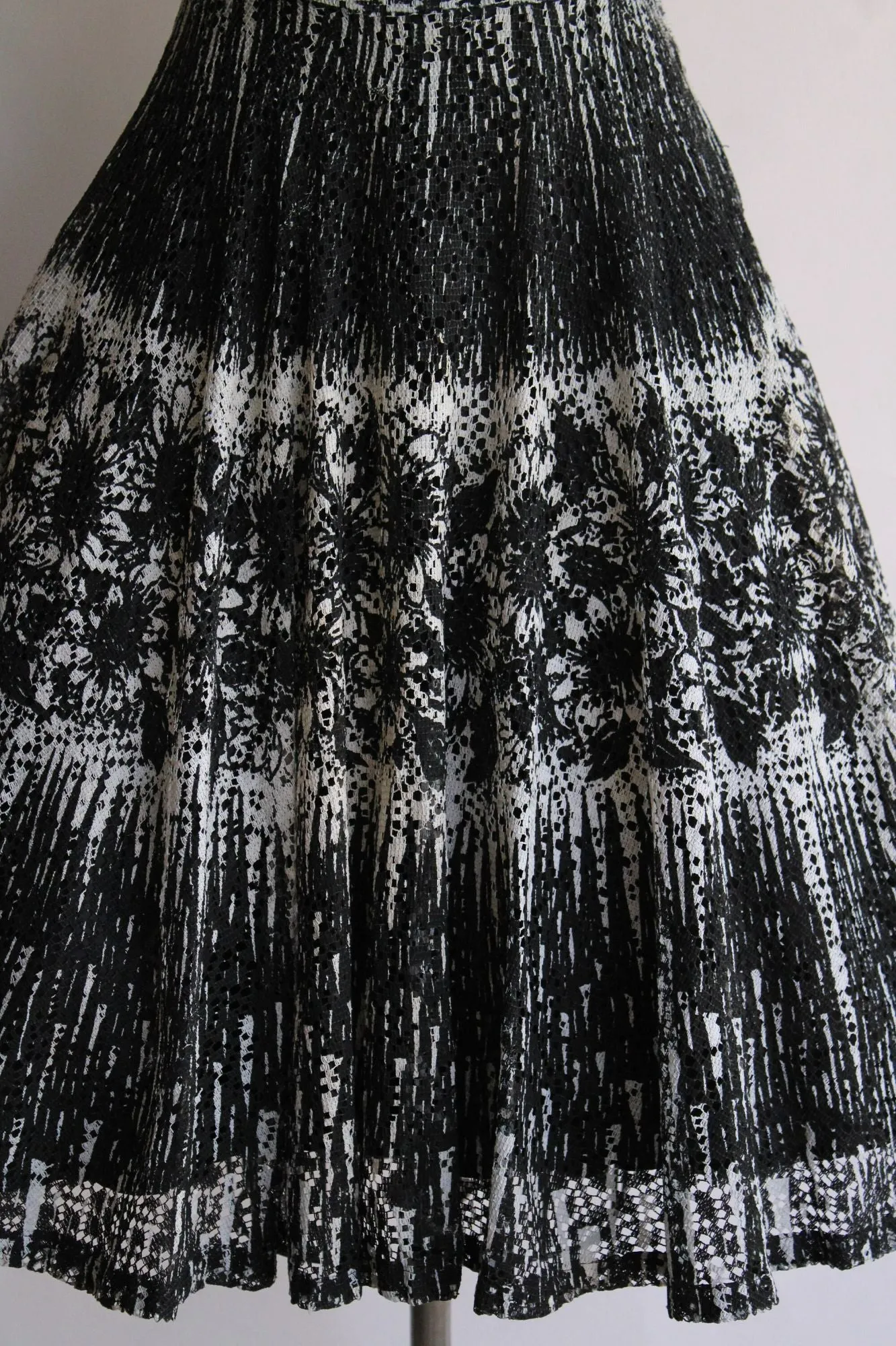 Vintage 1950s Black and White Open Lace Dress