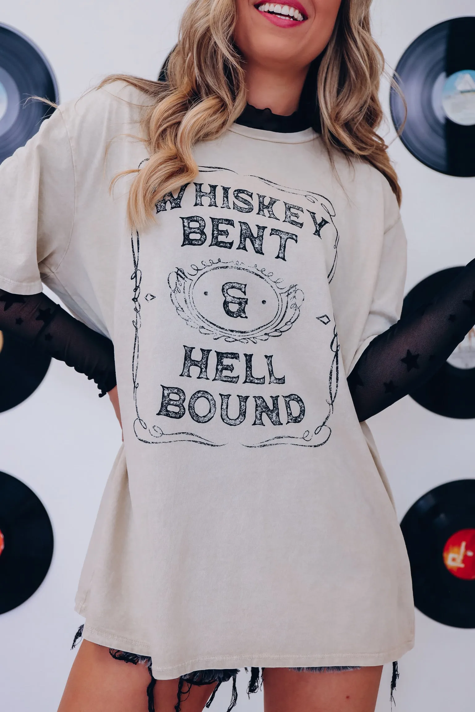 Whiskey Bent Mineral Wash Graphic Tee - Oatmeal