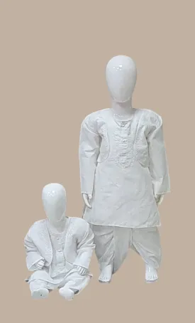 White Embroidered Kurta Top & Dhoti Pants