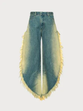 Wide Jeans with Side Splits with Rust Wash