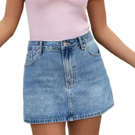 Women Y2K Denim Skirt High Waist Bow Print Bodycon A Line Mini Pencil Skirt Button Zipper Fly Jean Hip Skirt