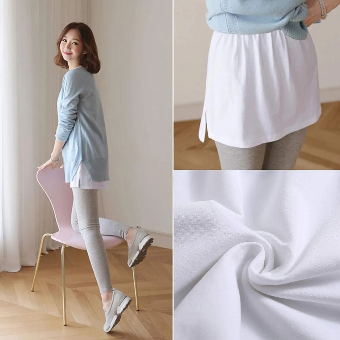 Women's Plus Size Layering Fake Top Lower Sweep Skirt, Cotton A-line Mini Skirt Half-Length Shirt Extender
