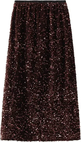 Women's Sequin Midi Skirt Elastic High Waist Slit Pencil Skirt Sexy Slim Cocktail Party Club Night Out Long Skirts