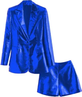 Womens Sequins Blazer Jacket Shorts Set Womens Tuxedo Suits for Women 2 Piece Sets Casual Outfits Dressy Christmas Wedding
